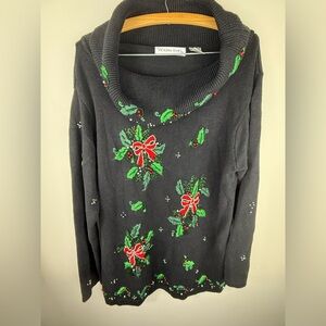 Embroidered and Beaded Holiday Sweater